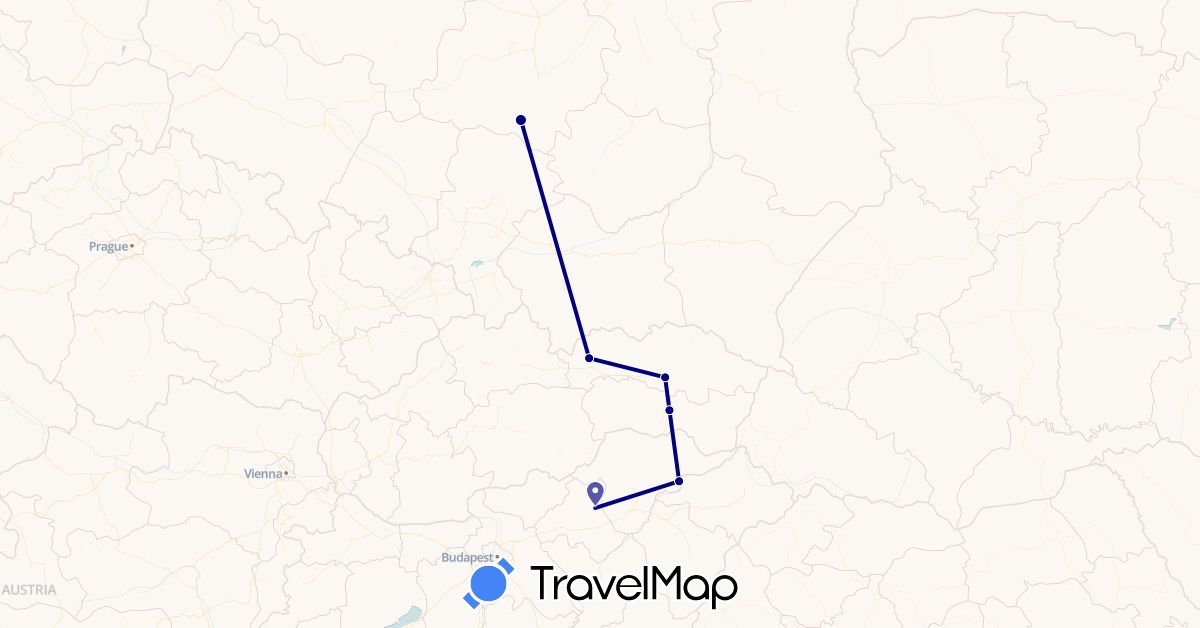 TravelMap itinerary: driving in Hungary, Poland, Slovakia (Europe)